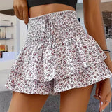 Women's Floral Print Ruffled Skort – High-Waist Shirred Layered Culottes Skirts & Skorts mpncm1-10.myshopify.com womens-floral-ruffled-skort-shirred-high-waist Fittyluxe