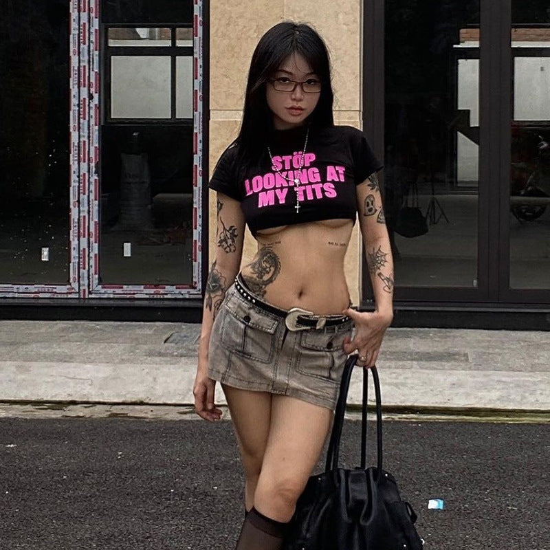 Edgy Women's Cropped Short Sleeve T-Shirt - Slim Fit Casual Pullover Short Sleeve Tees mpncm1-10.myshopify.com ultra-short-slim-fit-cropped-tee Fittyluxe