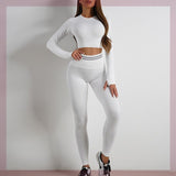 Seamless Women’s Sports Set – Long Sleeve Fitness Crop Top & High-Waist Booty Yoga Leggings | Workout & Activewear Outfit