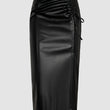 Women's Ruched Faux Leather Pencil Skirt – High Slit Coffee Midi Skirts mpncm1-10.myshopify.com womens-ruched-faux-leather-pencil-skirt-coffee Fittyluxe