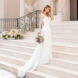 Elegant V-Neck A-Line Wedding Dress with Sheer Lace Sleeves | Chiffon Bridal Gown Wedding Dress mpncm1-10.myshopify.com v-neck-lace-sleeve-chiffon-wedding-dress Fittyluxe