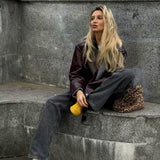 Women's Loose Fit Faux Leather Bomber Jacket – Lapel Collar Zip-Up Coat Jackets & Coats mpncm1-10.myshopify.com womens-oversized-faux-leather-lapel-jacket Fittyluxe