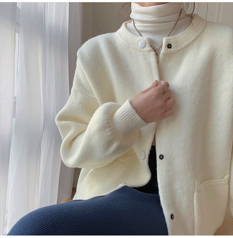 Women's Soft Knit Crew Neck Cardigan – Oversized Button-Down Sweater with Pockets Cardigans mpncm1-10.myshopify.com womens-soft-knit-crew-neck-cardigan-pockets Fittyluxe