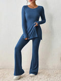 Ribbed Knit Tunic Top & Flare Pants Set | Elegant Long Sleeve Lounge Outfit Women's Suit Set mpncm1-10.myshopify.com ribbed-knit-tunic-flare-pants-set Fittyluxe