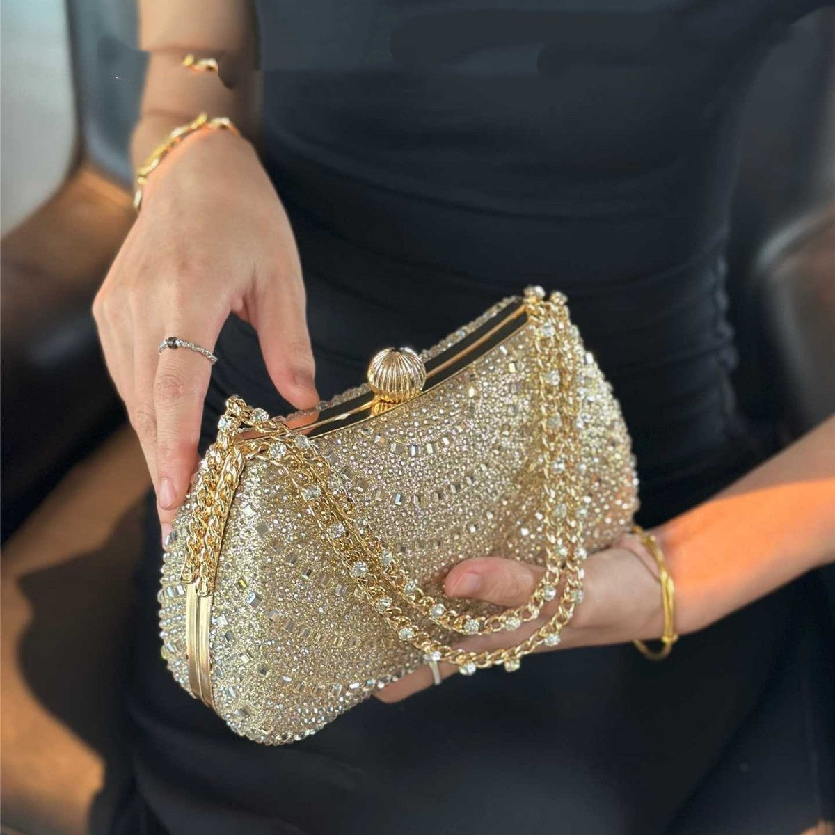 Elegant Crystal Embellished Clutch Bag – Socialite Bridal Chain Shoulder Bag