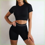 Seamless Women’s Sports Set – Long Sleeve Fitness Crop Top & High-Waist Booty Yoga Leggings | Workout & Activewear Outfit