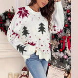 Women's Printed Loose Knit Sweater – Casual Long Sleeve Pullover Jumper