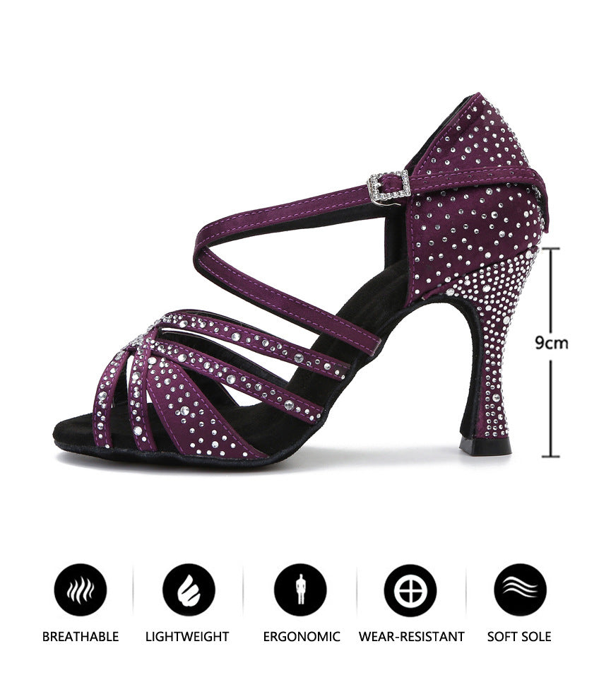 Women's Professional Latin Dance Shoes – Closed Toe Sparkling Heel with Suede Sole