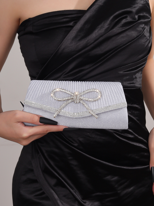 Elegant Bow Rhinestone Clutch Purse – Glitter Chain Crossbody for Wedding & Prom