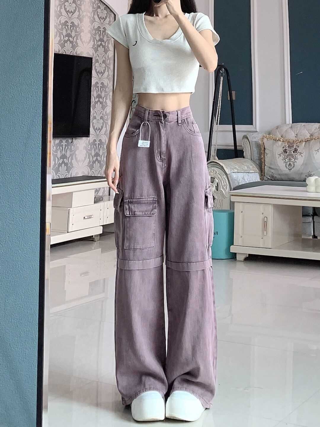 Retro Purple Cargo Jeans for Women – High-Waist Loose Fit Baggy Denim Trousers Jeans mpncm1-10.myshopify.com retro-purple-cargo-jeans-womens-baggy-high-waist Fittyluxe