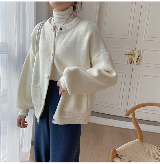 Women's Soft Knit Crew Neck Cardigan – Oversized Button-Down Sweater with Pockets Cardigans mpncm1-10.myshopify.com womens-soft-knit-crew-neck-cardigan-pockets Fittyluxe