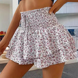 Women's Floral Print Ruffled Skort – High-Waist Shirred Layered Culottes Skirts & Skorts mpncm1-10.myshopify.com womens-floral-ruffled-skort-shirred-high-waist Fittyluxe