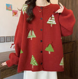 Festive Red Christmas Tree Knit Cardigan – Oversized Holiday Sweater Coat sweater & coat mpncm1-10.myshopify.com womens-oversized-red-christmas-tree-cardigan-sweater Fittyluxe