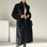 Marten Overcoats Mid-length Women's Stand Collar Plush Coat Women's Coats & Jackets mpncm1-10.myshopify.com luxury-black-faux-marten-plush-stand-collar-coat Fittyluxe