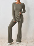 Ribbed Knit Tunic Top & Flare Pants Set | Elegant Long Sleeve Lounge Outfit Women's Suit Set mpncm1-10.myshopify.com ribbed-knit-tunic-flare-pants-set Fittyluxe