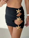 Starfish Embellished Black Bikini Set with Cutout Mini Skirt Cover-Up Bikini Sets mpncm1-10.myshopify.com starfish-embellished-black-bikini-cutout-skirt-set Fittyluxe