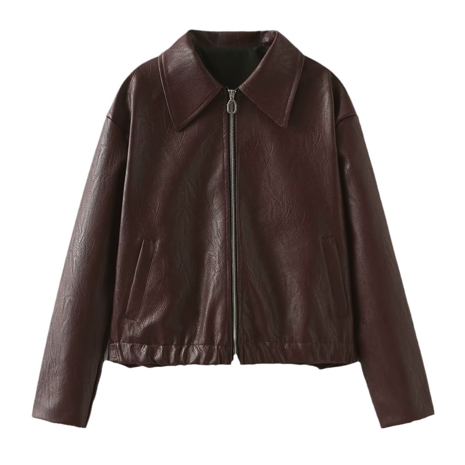 Women's Loose Fit Faux Leather Bomber Jacket – Lapel Collar Zip-Up Coat Jackets & Coats mpncm1-10.myshopify.com womens-oversized-faux-leather-lapel-jacket Fittyluxe