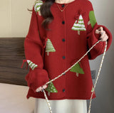 Festive Red Christmas Tree Knit Cardigan – Oversized Holiday Sweater Coat sweater & coat mpncm1-10.myshopify.com womens-oversized-red-christmas-tree-cardigan-sweater Fittyluxe