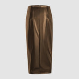 Women's Ruched Faux Leather Pencil Skirt – High Slit Coffee Midi Skirts mpncm1-10.myshopify.com womens-ruched-faux-leather-pencil-skirt-coffee Fittyluxe