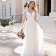 Elegant V-Neck A-Line Wedding Dress with Sheer Lace Sleeves | Chiffon Bridal Gown Wedding Dress mpncm1-10.myshopify.com v-neck-lace-sleeve-chiffon-wedding-dress Fittyluxe