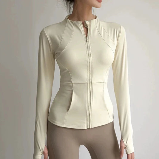 Women's Slim-Fit Zip-Up Yoga Jacket with Thumbholes | Quick-Dry Running Top