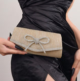 Elegant Bow Rhinestone Clutch Purse – Glitter Chain Crossbody for Wedding & Prom