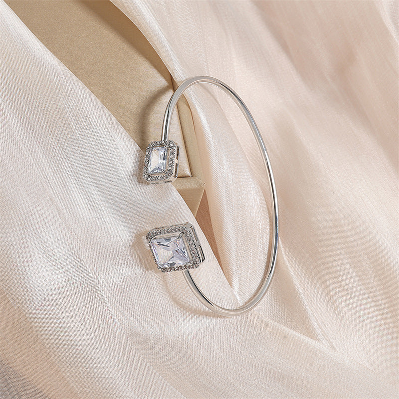 Elegant Water Drop & Square Diamond Cuff Bracelet – High-Grade Open Bangle Cuff Bracelets mpncm1-10.myshopify.com elegant-water-drop-square-diamond-open-cuff-bracelet Fittyluxe