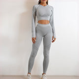 Seamless Women’s Sports Set – Long Sleeve Fitness Crop Top & High-Waist Booty Yoga Leggings | Workout & Activewear Outfit