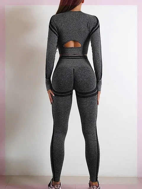 Seamless Women’s Sports Set – Long Sleeve Fitness Crop Top & High-Waist Booty Yoga Leggings | Workout & Activewear Outfit