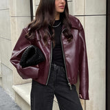 Women's Loose Fit Faux Leather Bomber Jacket – Lapel Collar Zip-Up Coat Jackets & Coats mpncm1-10.myshopify.com womens-oversized-faux-leather-lapel-jacket Fittyluxe
