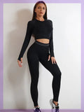 Seamless Women’s Sports Set – Long Sleeve Fitness Crop Top & High-Waist Booty Yoga Leggings | Workout & Activewear Outfit