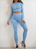 Seamless Women’s Sports Set – Long Sleeve Fitness Crop Top & High-Waist Booty Yoga Leggings | Workout & Activewear Outfit