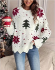 Women's Printed Loose Knit Sweater – Casual Long Sleeve Pullover Jumper