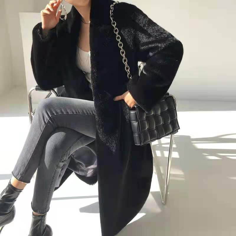 Marten Overcoats Mid-length Women's Stand Collar Plush Coat Women's Coats & Jackets mpncm1-10.myshopify.com luxury-black-faux-marten-plush-stand-collar-coat Fittyluxe