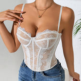 Elegant White Lace Mesh Corset Top – Structured Strappy Bustier Camisole Corset Tops & Bustiers mpncm1-10.myshopify.com white-lace-mesh-corset-bustier-top-strappy Fittyluxe