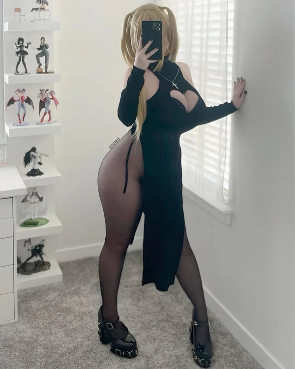 Heart Cutout Backless Knit Sweater Dress & Arm Warmers Set - Anime Cosplay Lingerie